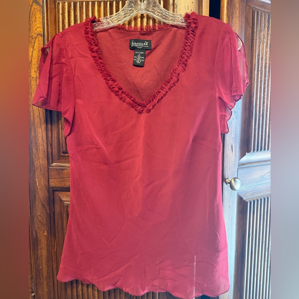 Burgundy V-Neck Blouse, size medium, cute flutter sleeves